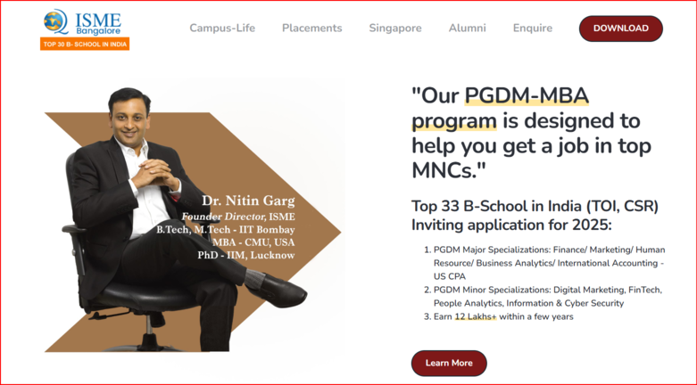 ISME Bangalore MBA college