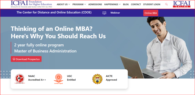 ICFAI Online MBA Hyderabad – UGC and AICTE approved 2-year online MBA program for working professionals in 2025