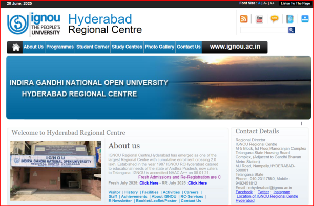IGNOU Hyderabad Regional Centre – UGC-approved distance MBA program with NAAC A++ rating and flexible study options